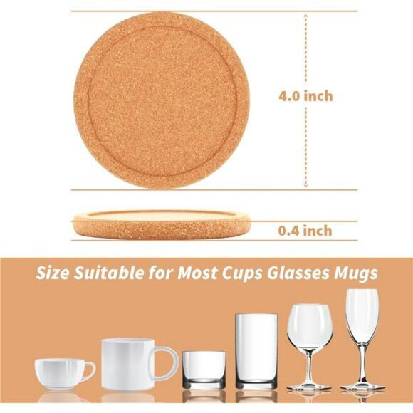 Absorbent Cork Coasters for Drinks 6 Piece Extra Thick Heat Resistant Cup Set - Picture 3 of 8